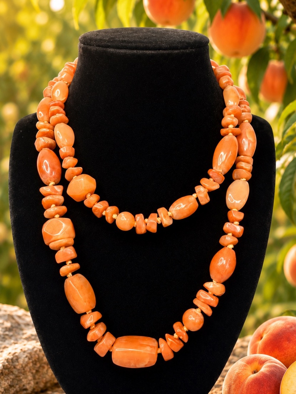 Peach Aventurine Hand Knotted 34” Gemstone Necklace